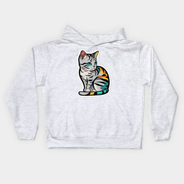 Beautiful American Short Hair Cat Kids Hoodie by cptpuggles